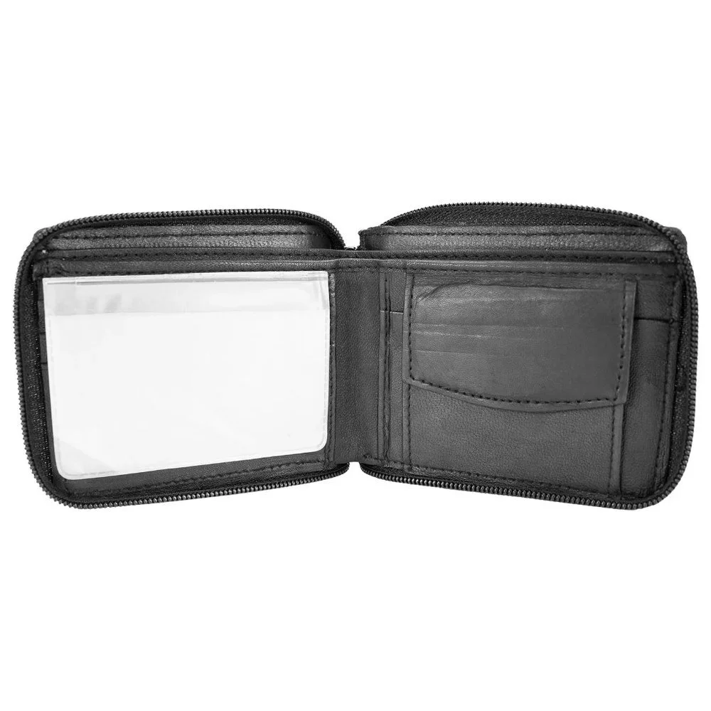 Men Lambskin Leather Bifold Wallet, Black
